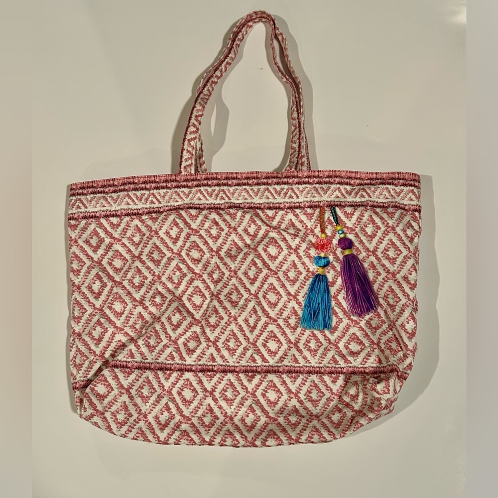 NWOT Estee Lauder Pink Weave Printed Large Shopping/Beach Tote